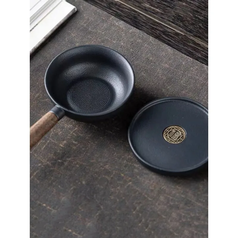 Creative ebony handle tea leak integrated tea filter filter ceramic  compartment tea ceremony spare parts