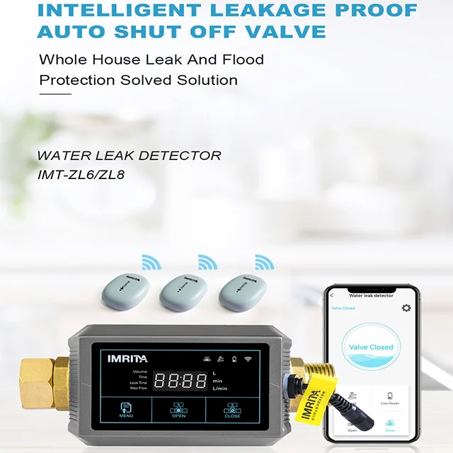 IMRITA Control remoto inteligente WIFI, Control de flujo de consumo de agua, Detector de solenoide de fuga de presión de agua, válvula de cierre