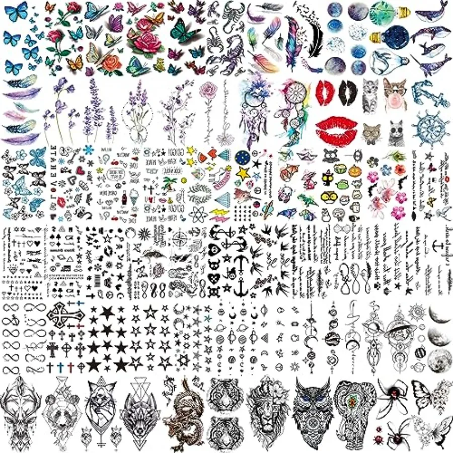 

66 Sheets 430+ PCS Cute Temporary Tattoos For Women Men Adults, Watercolor Butterfly Flower Lavender Fake Tattoo Stickers Boys