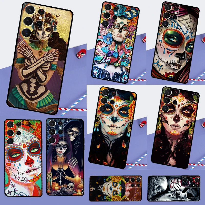 Catrina Beautiful Rose Girl Skull Phone Case For Samsung Galaxy S25 Ultra S9 S10 S20 S20 S21 S22 S23 Plus S24 FE Back Cover