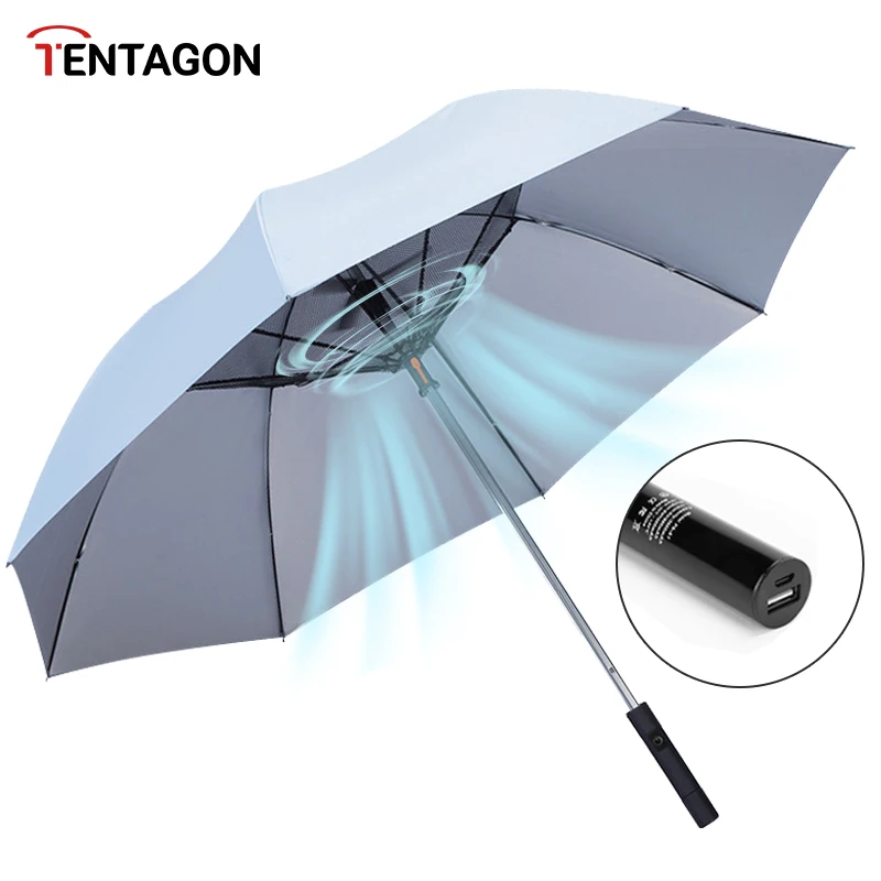 Fan Umbrella USB Chargeable Uv Long Handle Wind and Water Resistant Umbrella Sun Protection Golf Umbrella  Fishing Parasol