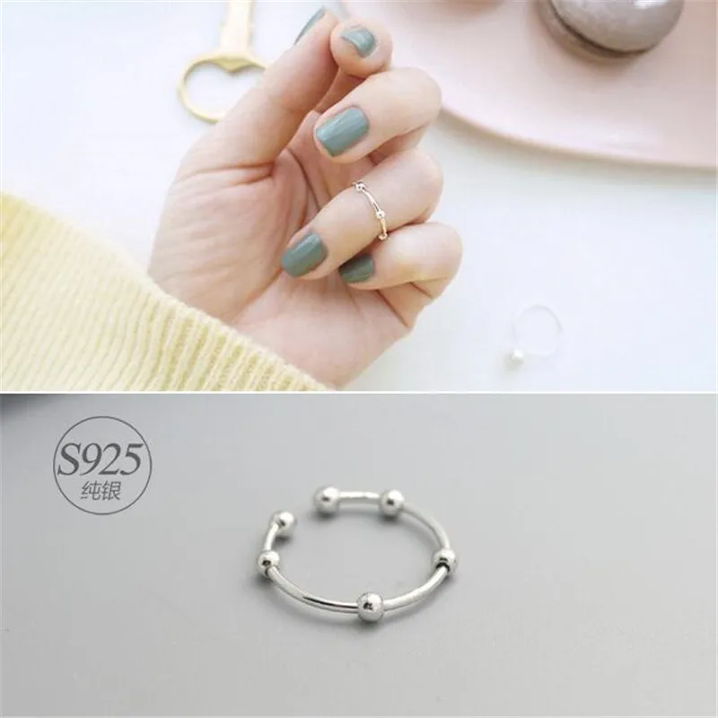 New High Quality Popular Simple Delicate Ball Bead 925 Sterling Silver Not Allergic Personality Women Opening Rings R258