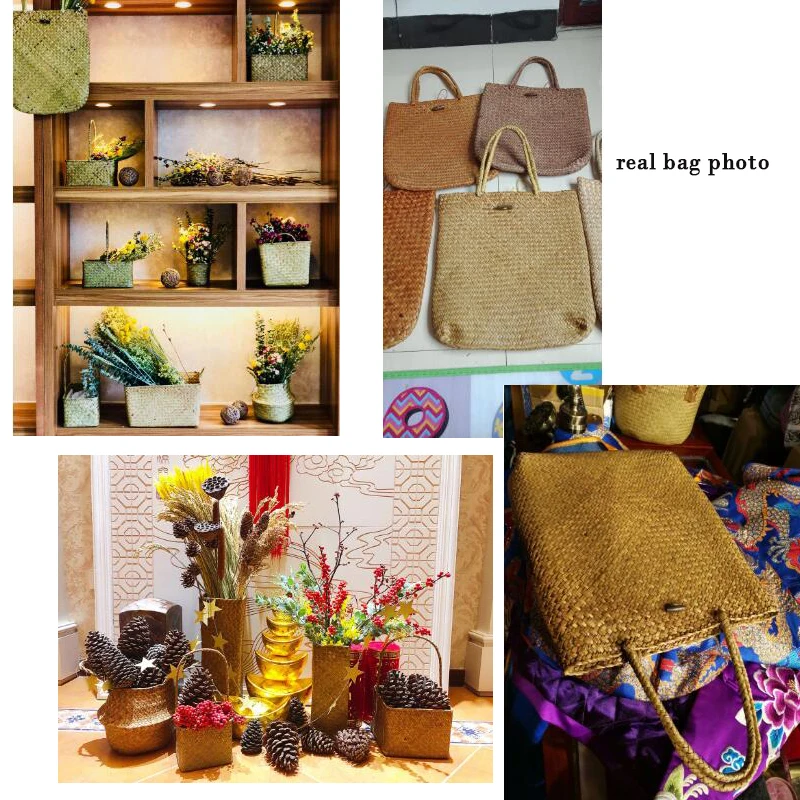 Basket Straw Tote Bags for Women Rattan Handmade Beach Handbags Ladies Bamboo Woven Holiday Shoulder Hand Bag