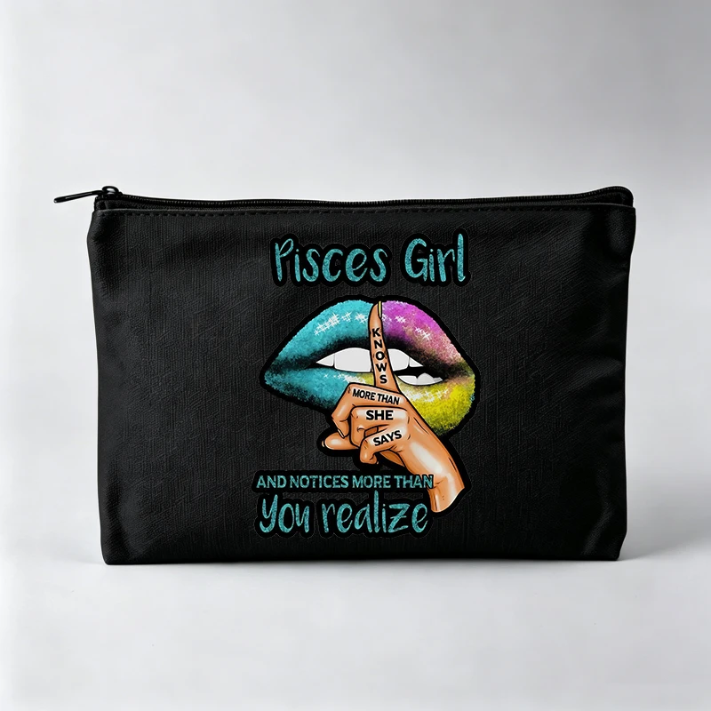 Women's Lip and Hand Gesture Print Makeup Bag with Slogan-Style Graphic, Zipper Cosmetic Pouch for Daily Use
