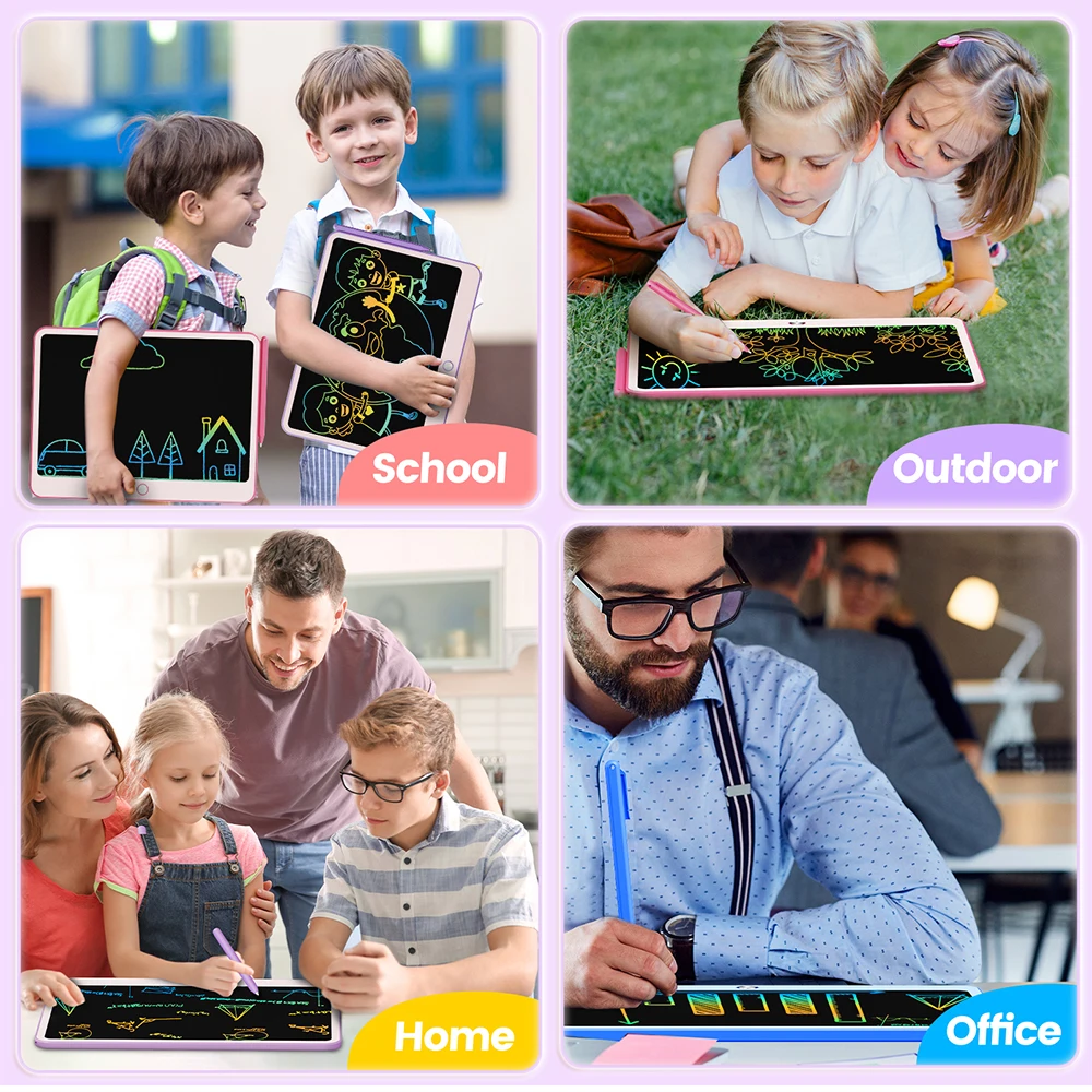 LCD-Schreibtablett, 12-Zoll-buntes Kleinkind-Doodle-Brett, löschbare Zeichenblöcke mit Umhängeband, Lernspielzeug für Kinder