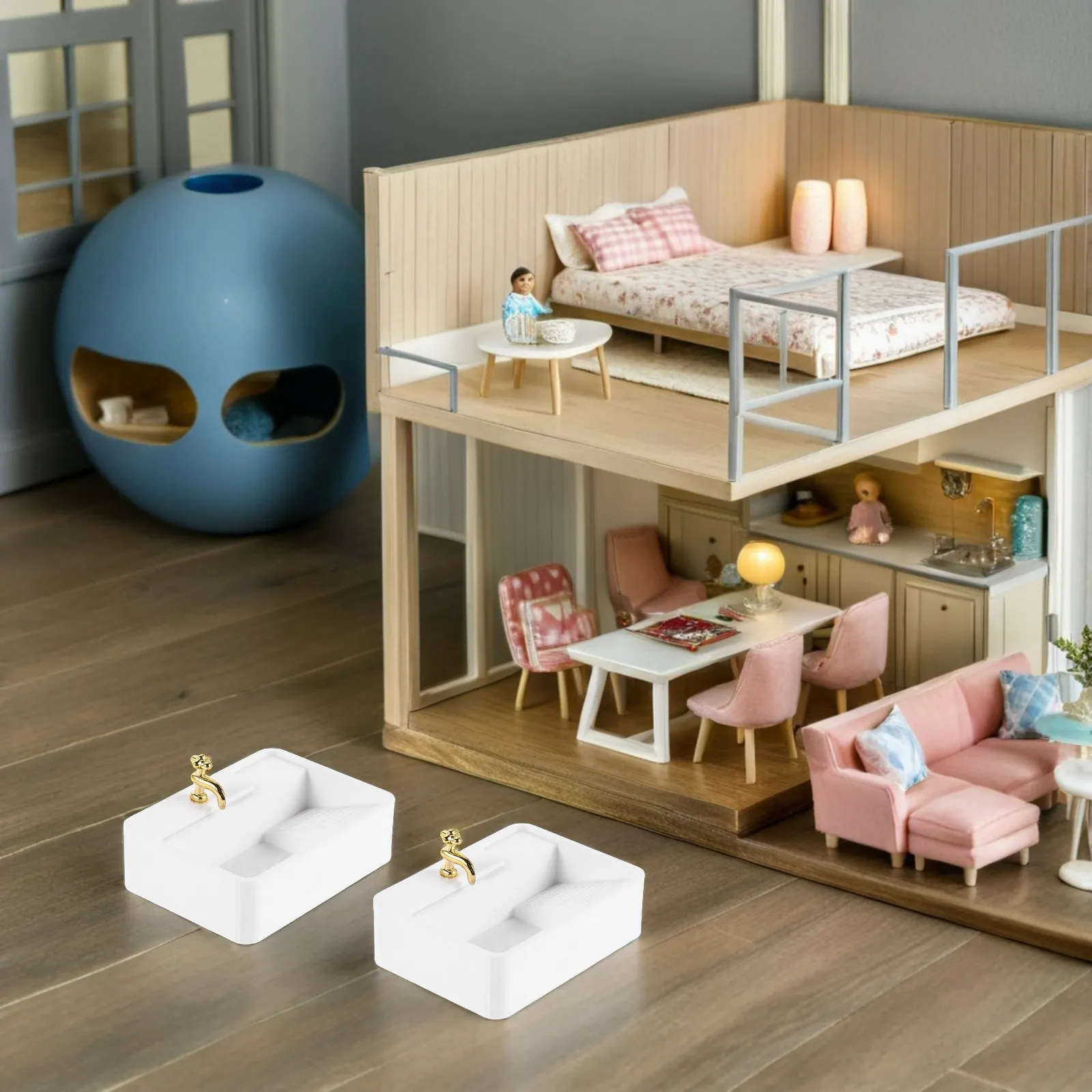 

2pcs Dollhouse Bathroom Accessories 1:12 Scale Mini Sink For Bath Vanity Decor Durable Petg Washbasin Tiny House Furniture