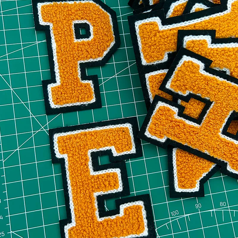 1pc Orange Letter Chenille Embroidered Patch Black Background Iron on Patches For Creating Personalisation Jacket