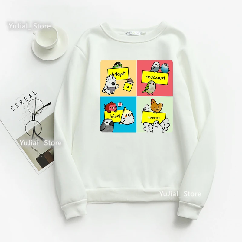 Watercolor Birds Print Sweatshirt Girls Cockatiel Family Kawaii Hoodie Women Harajuku Clothes Fashion Jumper Streetwear