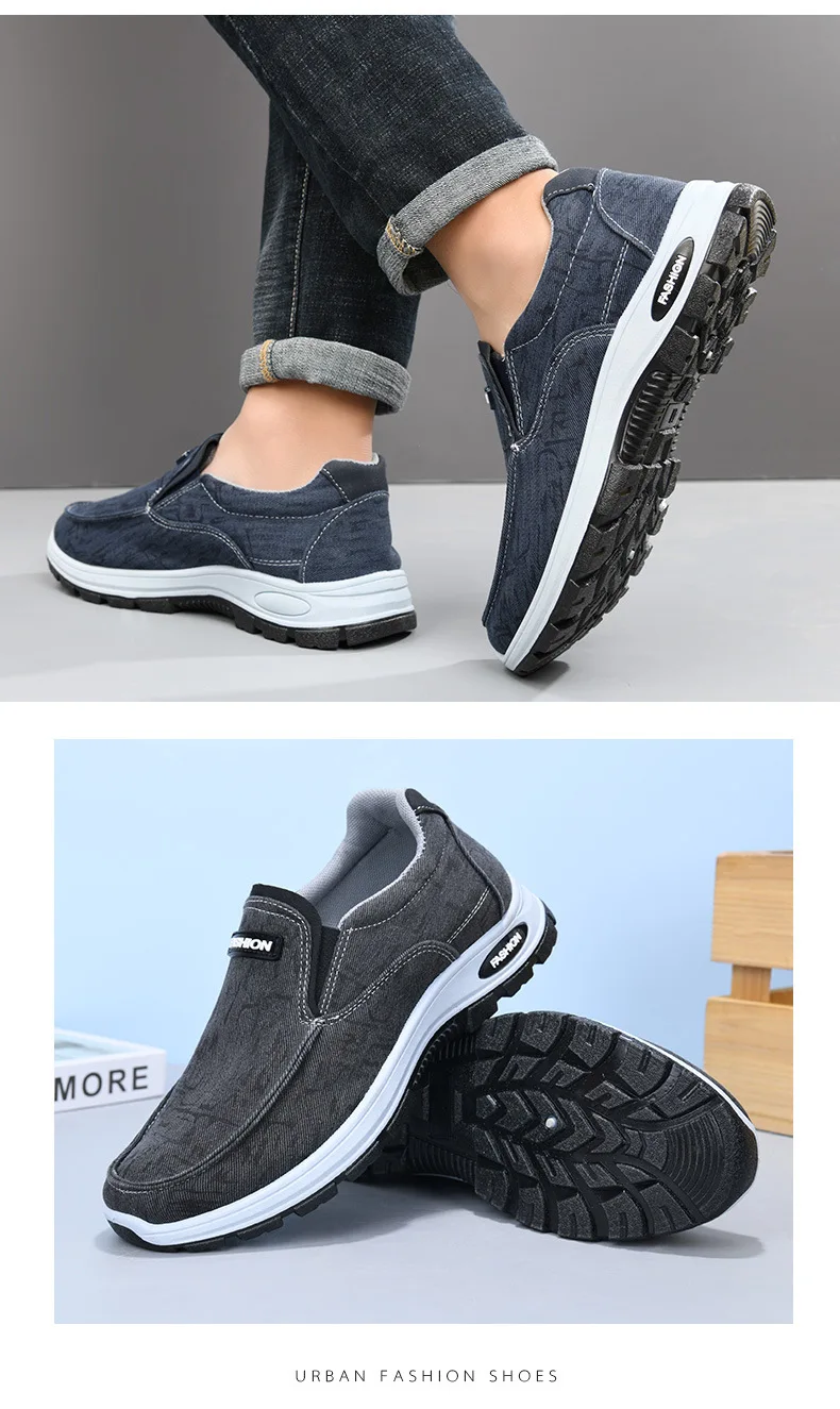 Herren-Schuhe aus Stoff, zum Hineinschlüpfen, atmungsaktive Canvas-Slipper, mit dicker, rutschfester Sohle, bequeme Freizeitschuhe für den täglichen Gebrauch, für Arbeit und Outdoor-Aktivitäten. – Detail 11
