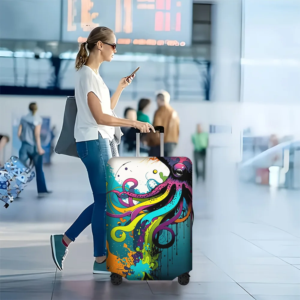 

1PC Psychedelic Octopus Print Luggage Cover for luggage sizes 18-32; dust and elastic travel accessories to effectively prote