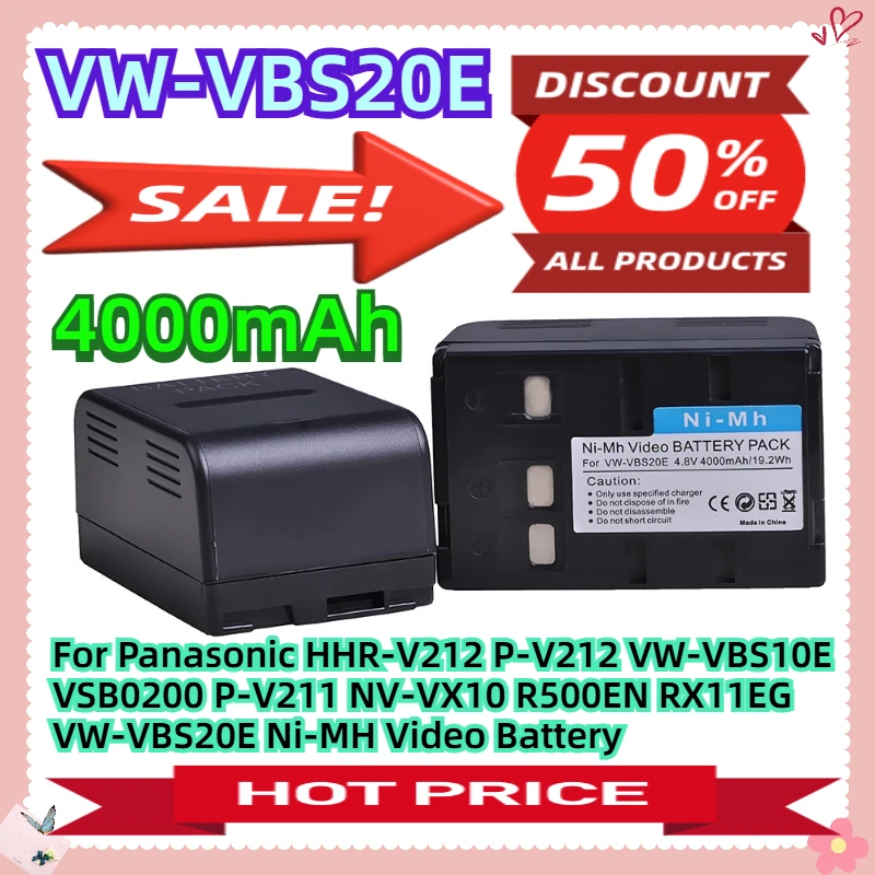 

4000mAh For Panasonic HHR-V212 P-V212 VW-VBS10E VSB0200 P-V211 NV-VX10 R500EN RX11EG VW-VBS20E Ni-MH Video Battery