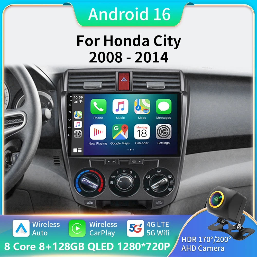Android 16 Carplay Auto Car Radio Multimedia Player For Honda City 2008 2009 2010 2011 2012 2013 2014 Stereo 2din Head Unit WIFI