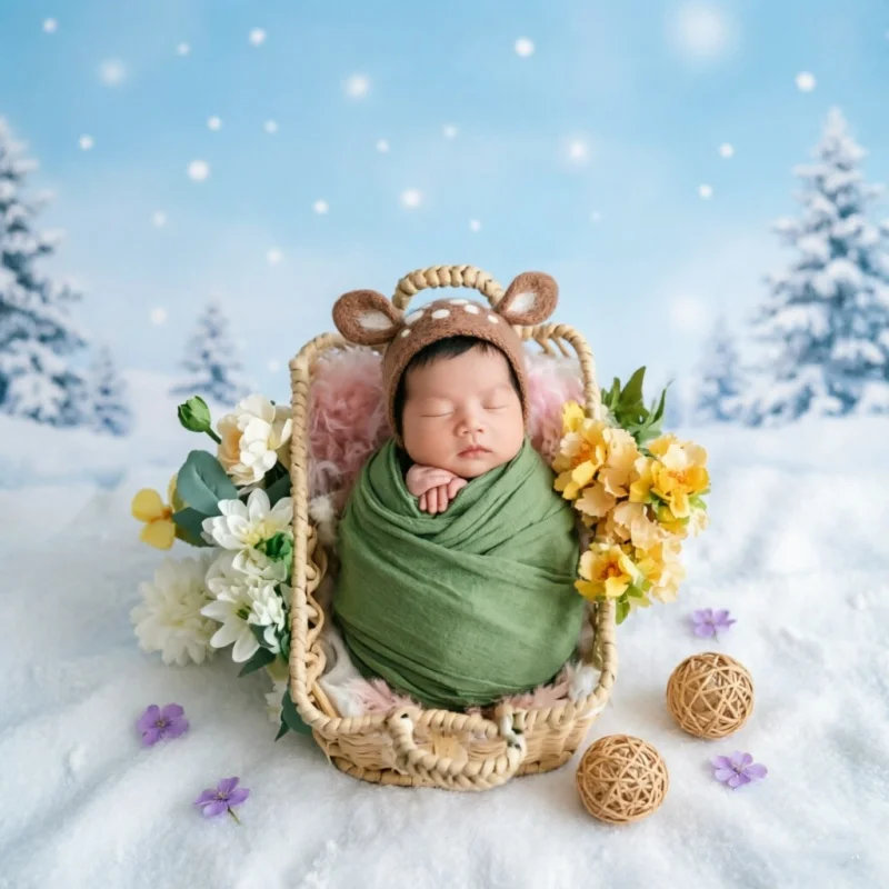 baby Photography Auxiliary Tool Professional Studio Prop Retro Handmade Rattan Bed Basket Baby Chair For Infant Photo Shooting