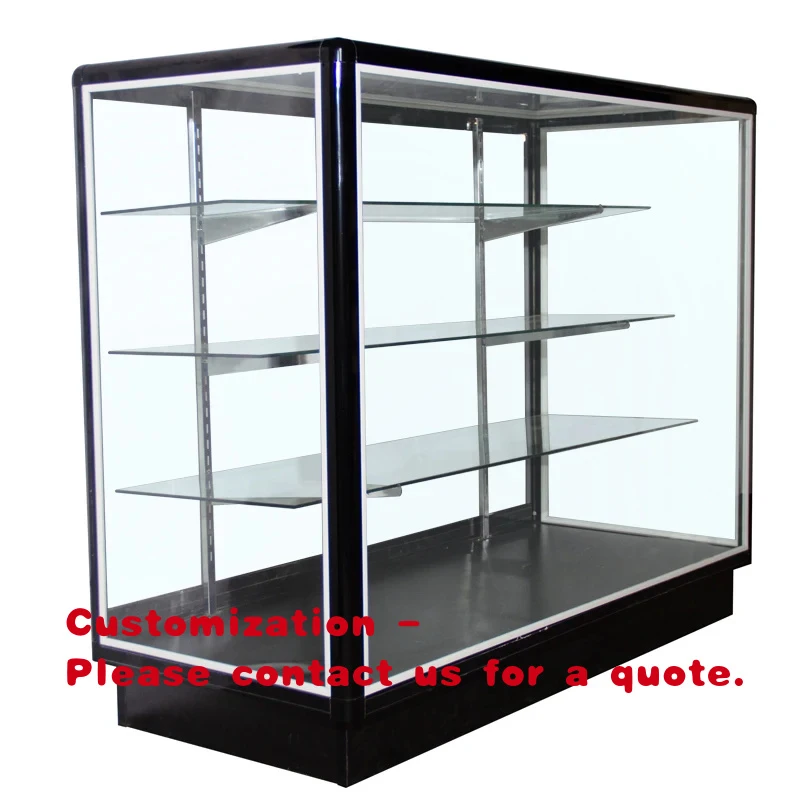 custom.Modern Custom HIKUYA Checkout Counter with Smooth Sliding Door-Wood Color Tempered Glass & MDF Construction