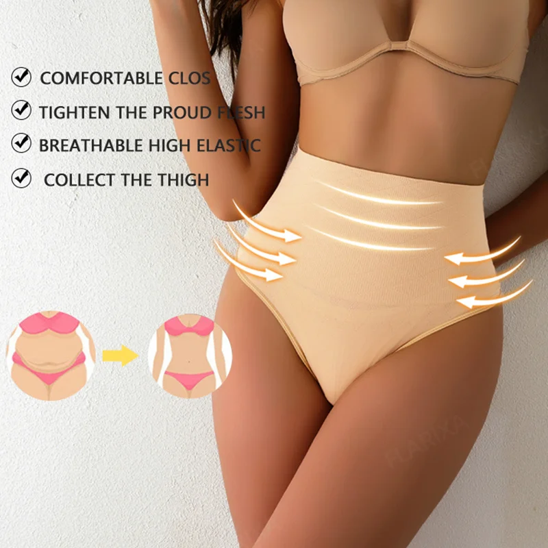 Flarixa-Cueca sem costura com cintura alta, cinta tanga, barriga redutora, calcinha emagrecedora para mulheres, treinador de cintura, modelador do corpo