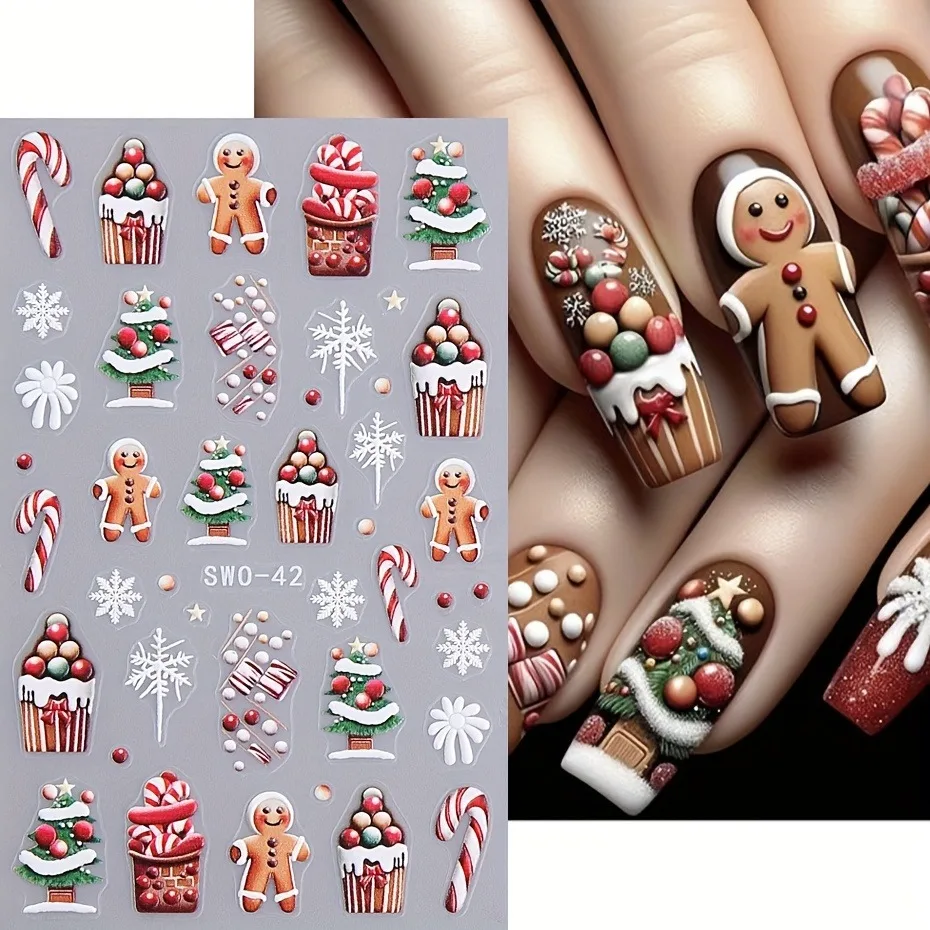 5 قطع من ملصقات الأظافر الشتوية لتخفيف عيد الميلاد، سهلة الاستخدام لتزيين الأظافر DIY، والهدايا والحفلات ومكياج الزفاف وتصفيفه #3