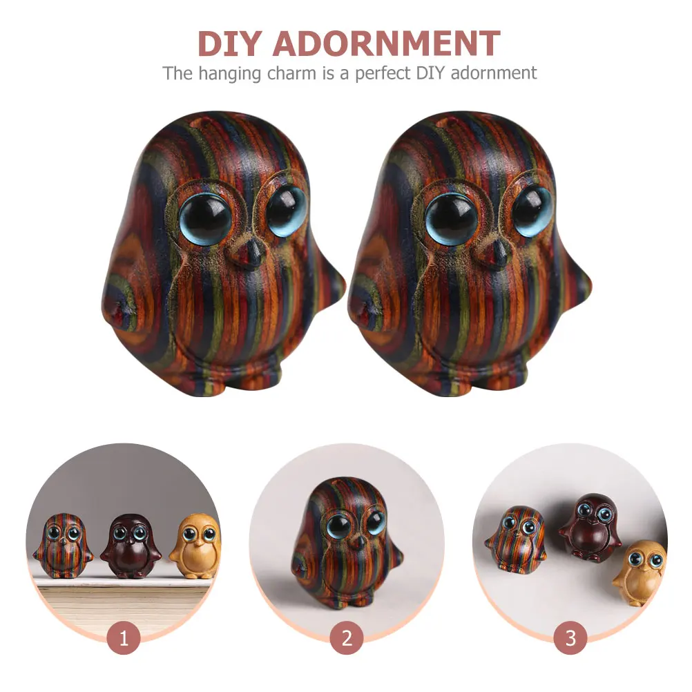 

2Pcs Wooden Penguin Pendant Durable Retro Lightweight Key Hanging Decor DIY Crafts Bag Pendant Car Interior Charm