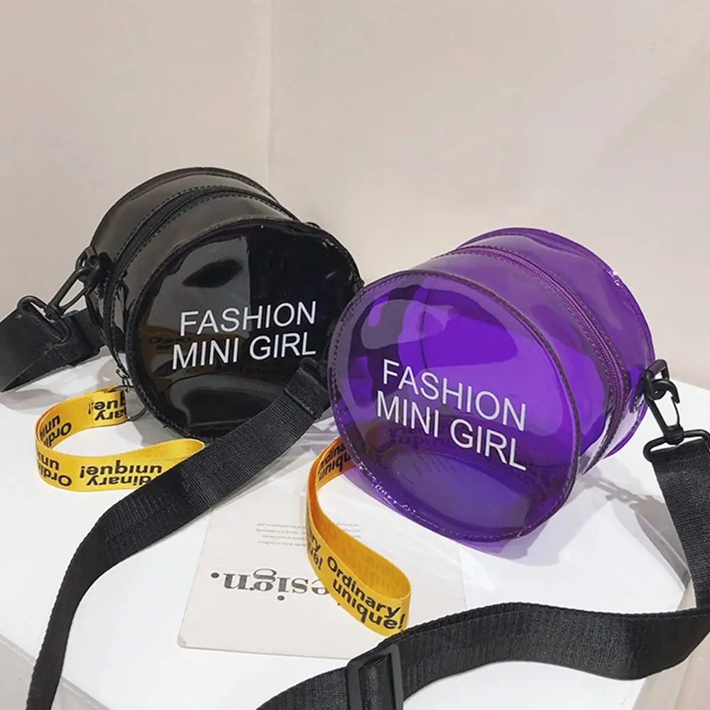 Transparent Laser Crossbody Bag for Women Candy Color Letter Fashion Mini Shoulder Messenger Bag PVC Jelly Small Round Bag