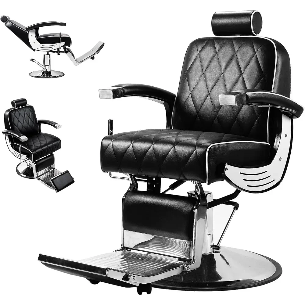 

Barber Chair Reclining Barber Chair with Headrest, Hydraulic Height Adjustable , PU Leather Seat Padding , Spa, Tattoo