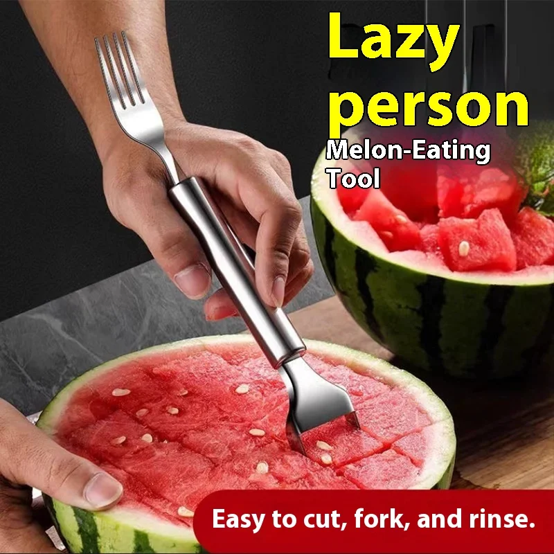

Dual-Headed Stainless Steel Gadget for Cutting And Eating Watermelon Two-in-One Fork Tool for Easy Watermelon Slicing