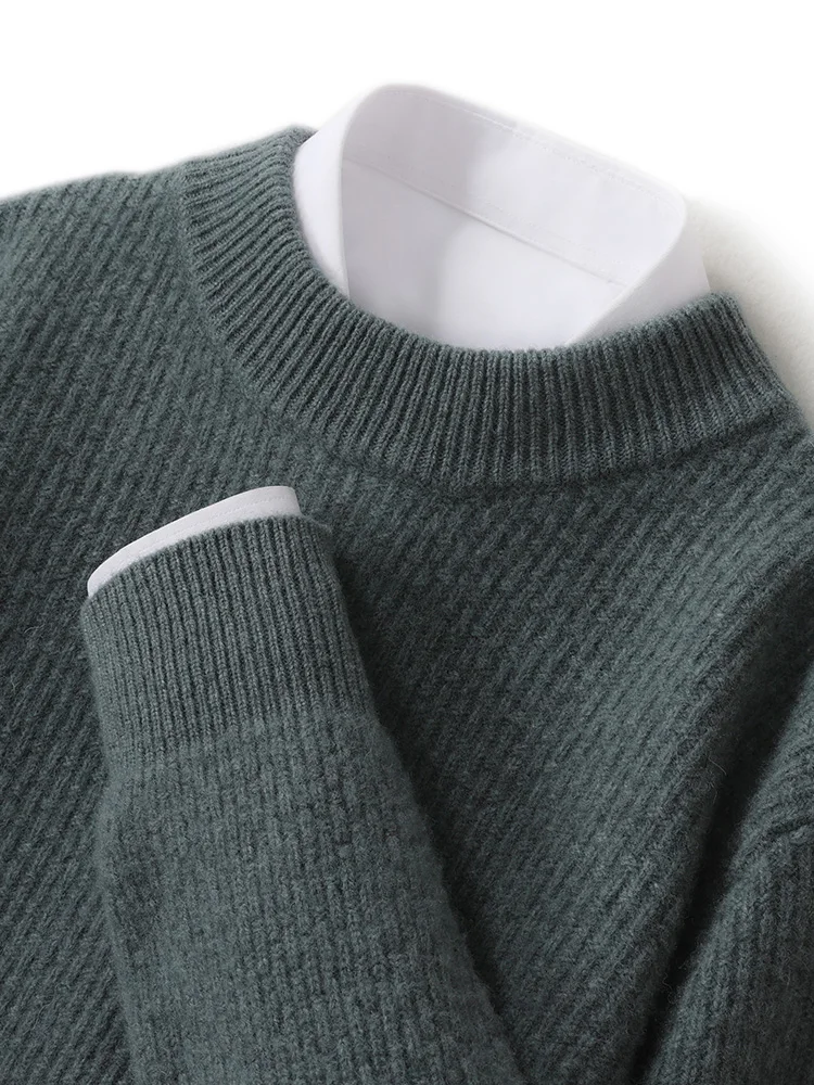 

Высококачественный мужской вязаный свитер из чистой шерсти Thiened, повседневный свободный топер с высоким воротником, зимний повседневный деловой свитер