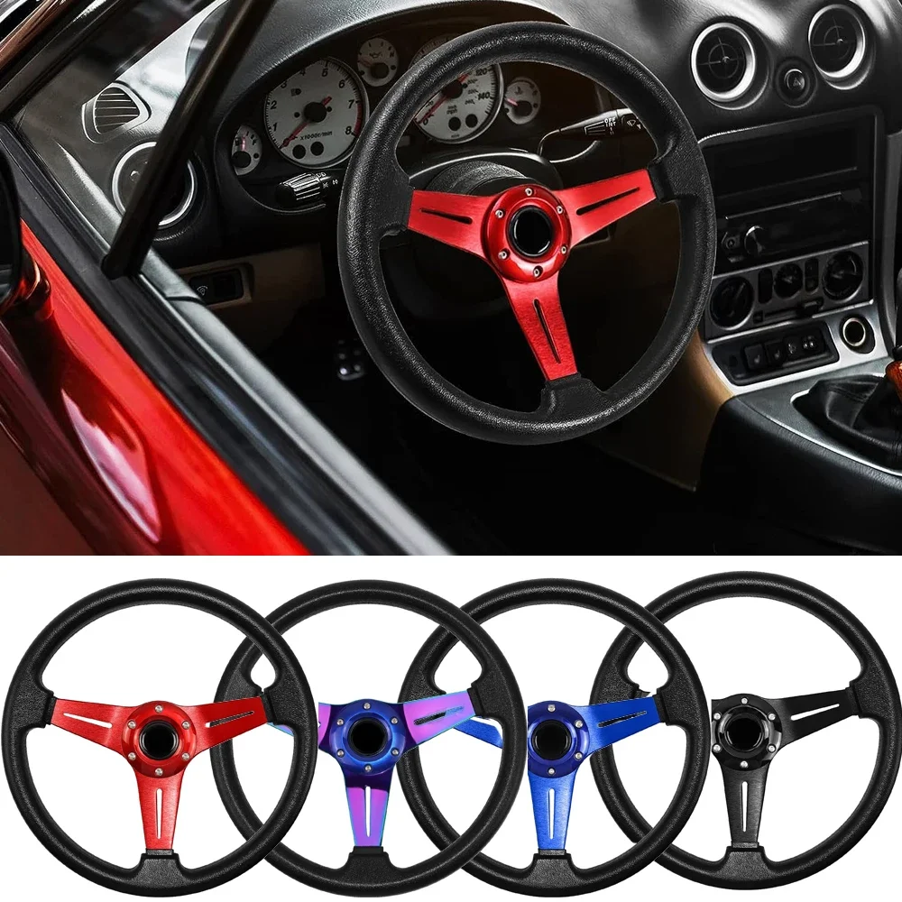 Universal Racing PU Leather Steering Wheel 350mm 14inch Aluminum Alloy Auto Sport Drifting Steering Wheels Deep Dish Corn Style