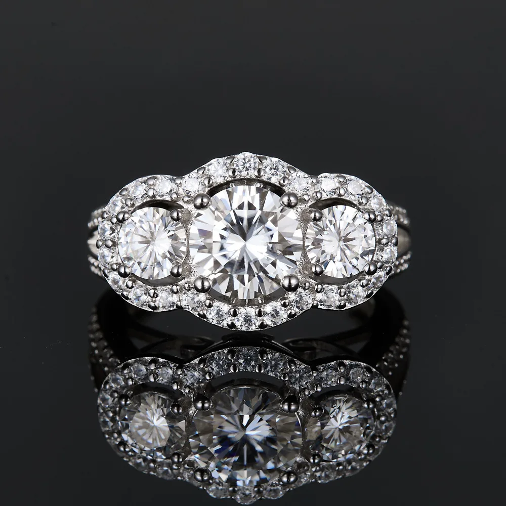 

Luxury 3 Stone Moissanite Ring for Women, Round D Color VVS1 GRA Certified Moissanite Band, Genuine S925 Sterling Silver Wedding