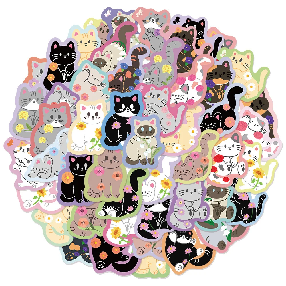 

10/50PCS Flowers and Cats Graffiti Stickers Decorate Mobile Phone Case Laptop Water Cup Waterproof Stickers Kids Toy