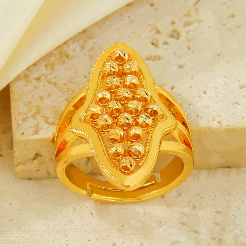 Arabische Mode Unregelmäßige Perlenringe 24k Vergoldet Nigeria Braut Hochzeitsring Dubai Damen Arabesque Vintage Schmuck Geschenke – Detail 14