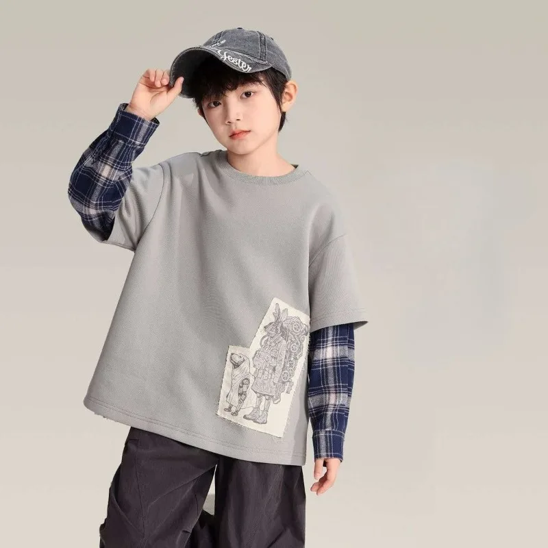 2026 Boys Long Sleeve T Shirt Autumn New Kids Base Layer Top Children Casual Pullover Sweatshirt