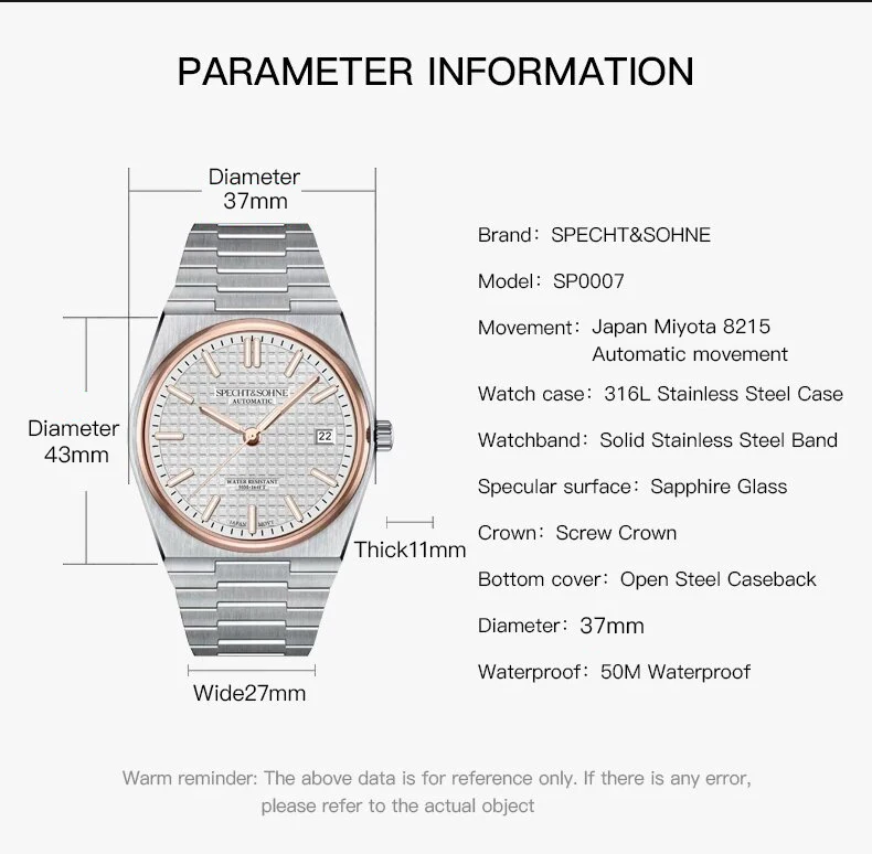 Neue Heiße Verkauf Specht & Söhne Automatische Uhr Für Männer Japan 8215 Movt Mechanische Armbanduhr Rose Gold Leucht 50 M wasserdicht – Detail 2