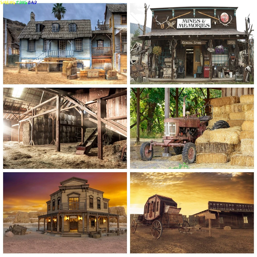 

Wild Western Cowboy Photography Background Portrait Wood House Barn Door Kid Birthday Party Decor Tapestry Backdrop Photo Studio