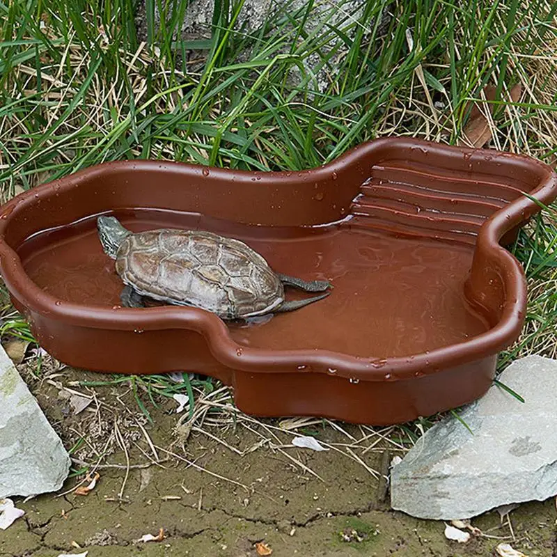 Turtle Feeding Dish Reptile Bathing Pool With Ramp And Basking terrace Aquarium Ornament For Turtle Bearded Dragon Gecko Yard