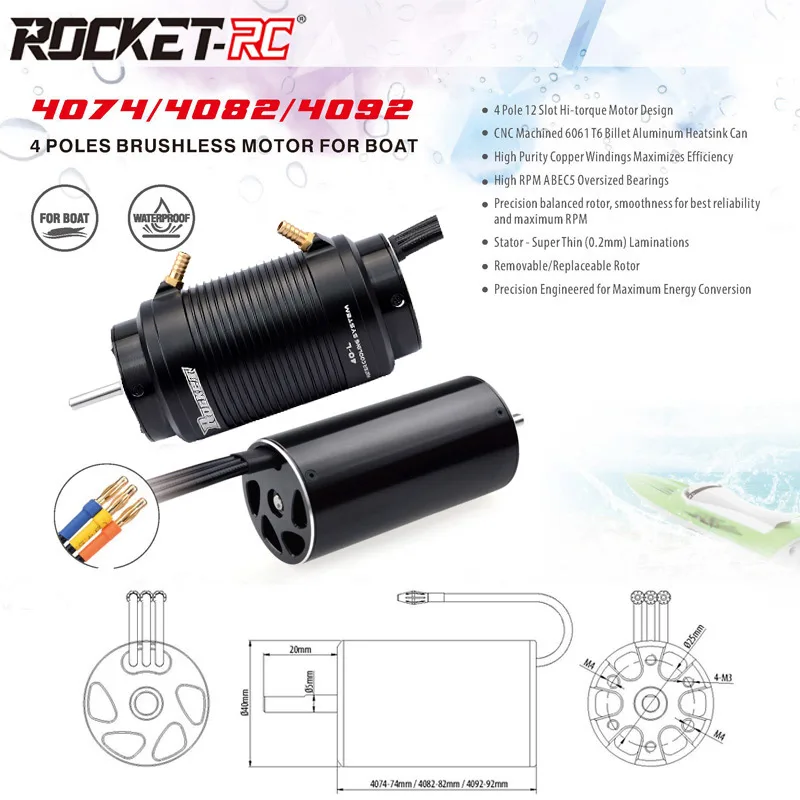 Rocket-RC 4074 4082 4092 1600KV 1520KV 1250KV 2250KV Brushless Motor Water Cooling Jacket for 1000mm(or Above) RC Boat Car