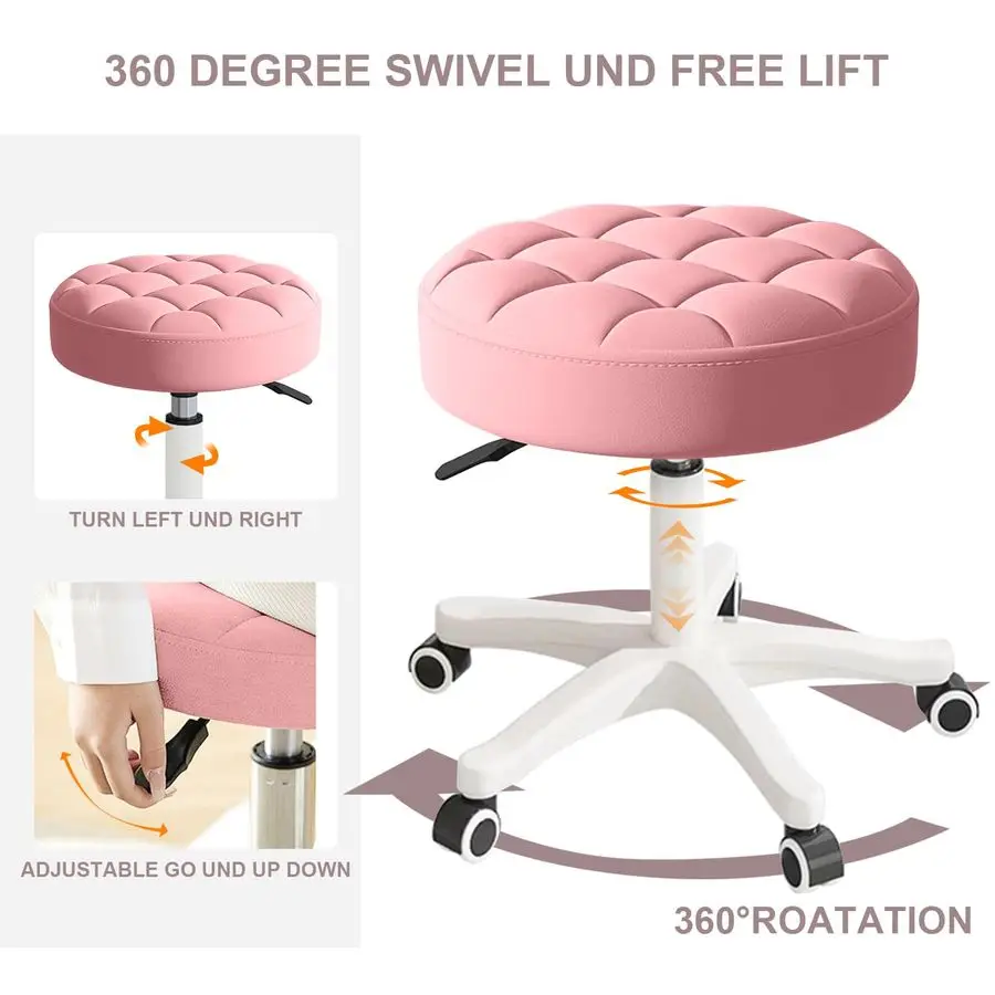 เก้าอี้ล้อเลื่อนปรับระดับความสูงได้ เก้าอี้หมุนสำหรับงานเขียนแบบ งานสัก นวด สปา ร้านเสริมสวย เก้าอี้หนัง PU ขนาดเล็กสำหรับสำนักงาน