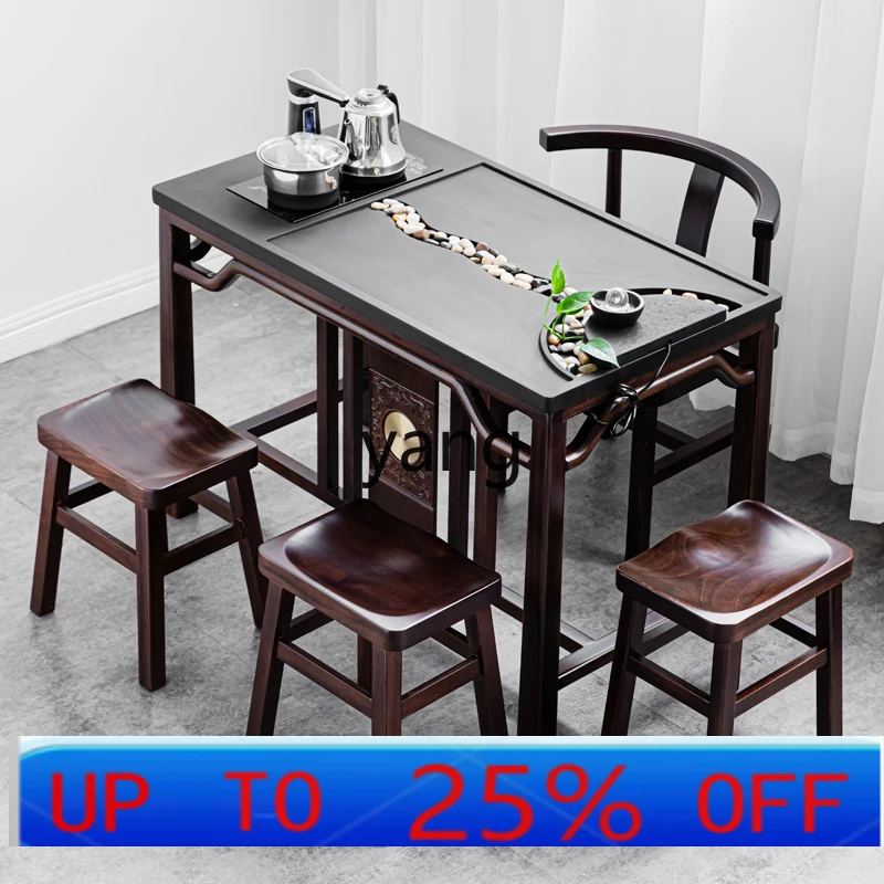 

Lh Fire-Burned Stone Tea Table and Chair Set Solid Wood Kung Fu Tea Table Office Balcony Tea Table New Chinese Style