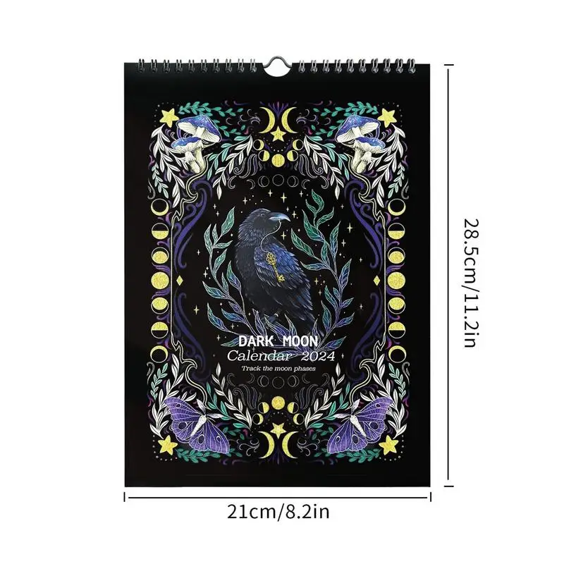 2024 Mondphasen kalender Dark Forest Elf Serie Wandkalender Monats planer mit Dark Moon Ornament Home Office