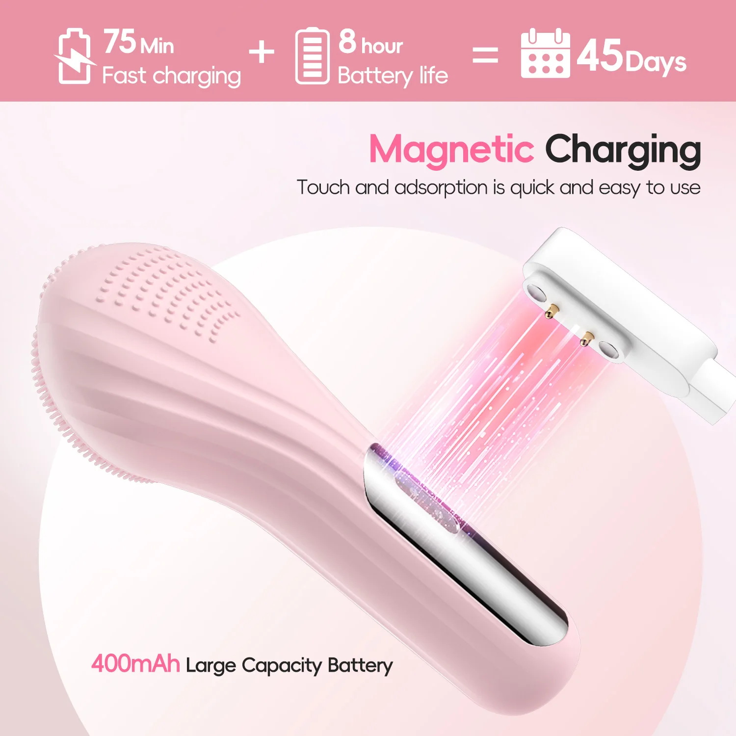 Spazzola elettrica per la pulizia del viso in silicone - 6 velocità, applicazione del calore Dispositivo per la pulizia della pelle impermeabile e per la pulizia profonda dei pori portatile