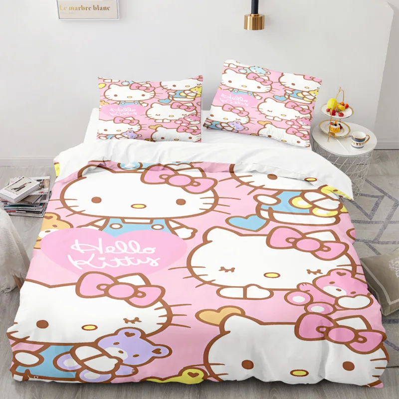 Cartoon Anime Sanrio powłoczki Hello Kitty Kuromi Melody kołdra kołdra pokrywa poszewka Kawaii dla dziewcząt dzieci królowa łóżko King-size zestaw