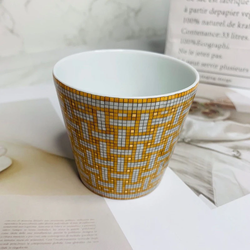 2pcs High Quality Gold Bone China Coffee Mug Afternoon Tea Cup Ceramic Coffee Mug Gift Box Mosaic Water Cup Breakfast Milk Cup