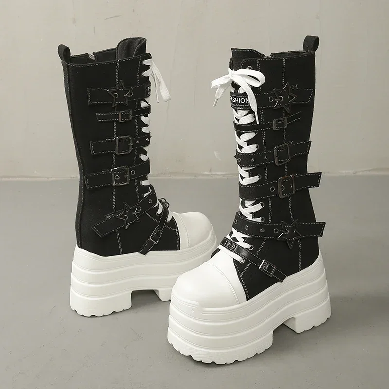 12CM Original Subkultur Plateau-Stiefel 2026 Frühling Herbst Japanische Y2k Punk Dark Girls Canvas Schuhe Damen Pumps – Detail 9