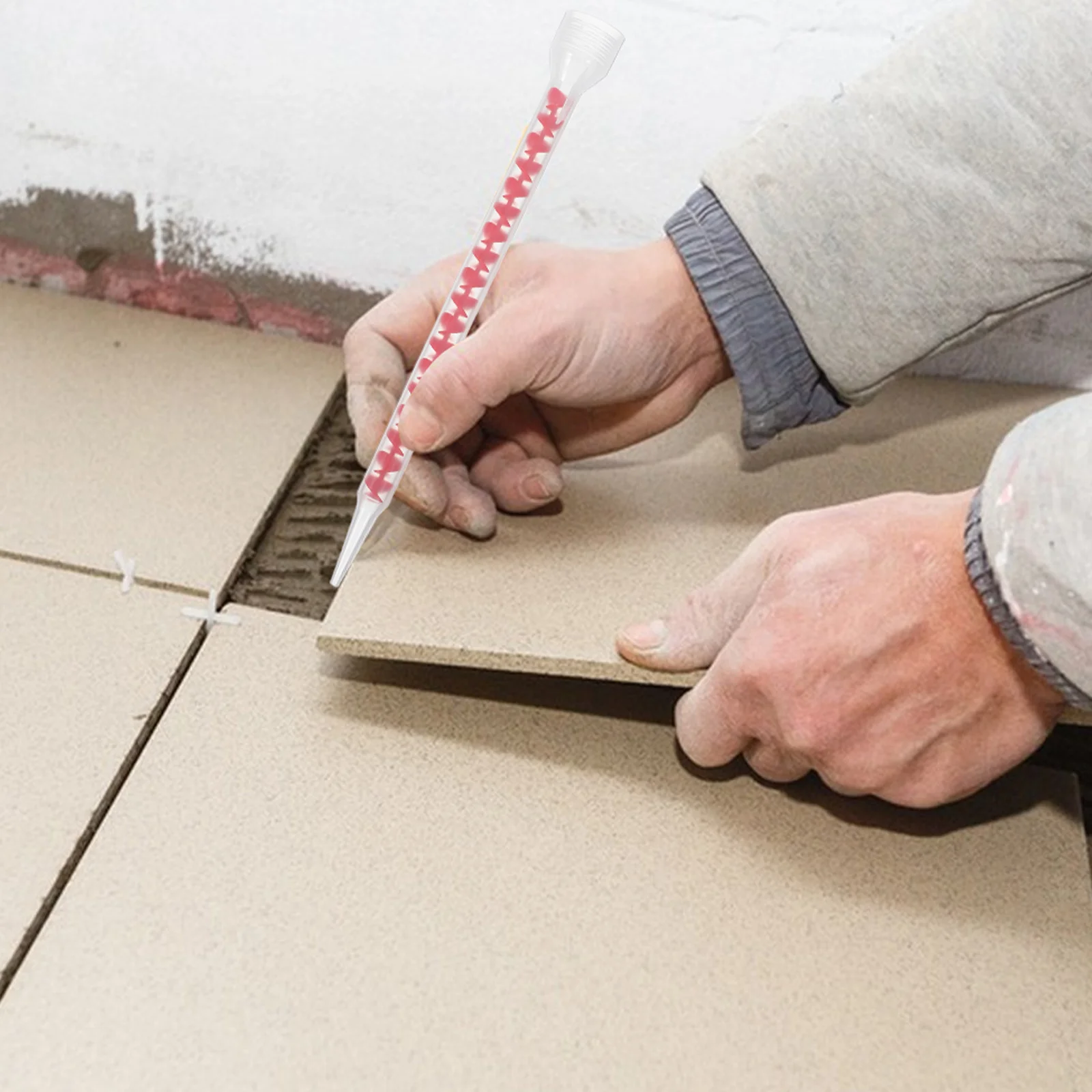 12 Buah Nozel Pencampur Spiral Panjang untuk Sealant, Caulking, Pengisi Celah Ubin, Resin Epoksi, Alat Aplikator Lem Pencampur