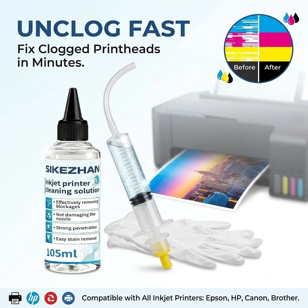 SIKEZHAN Universal Printhead Cleaning Kit for Epson HP Canon Brother Inkjet Printer Nozzle Clog Blockage Flush Remover Fluid