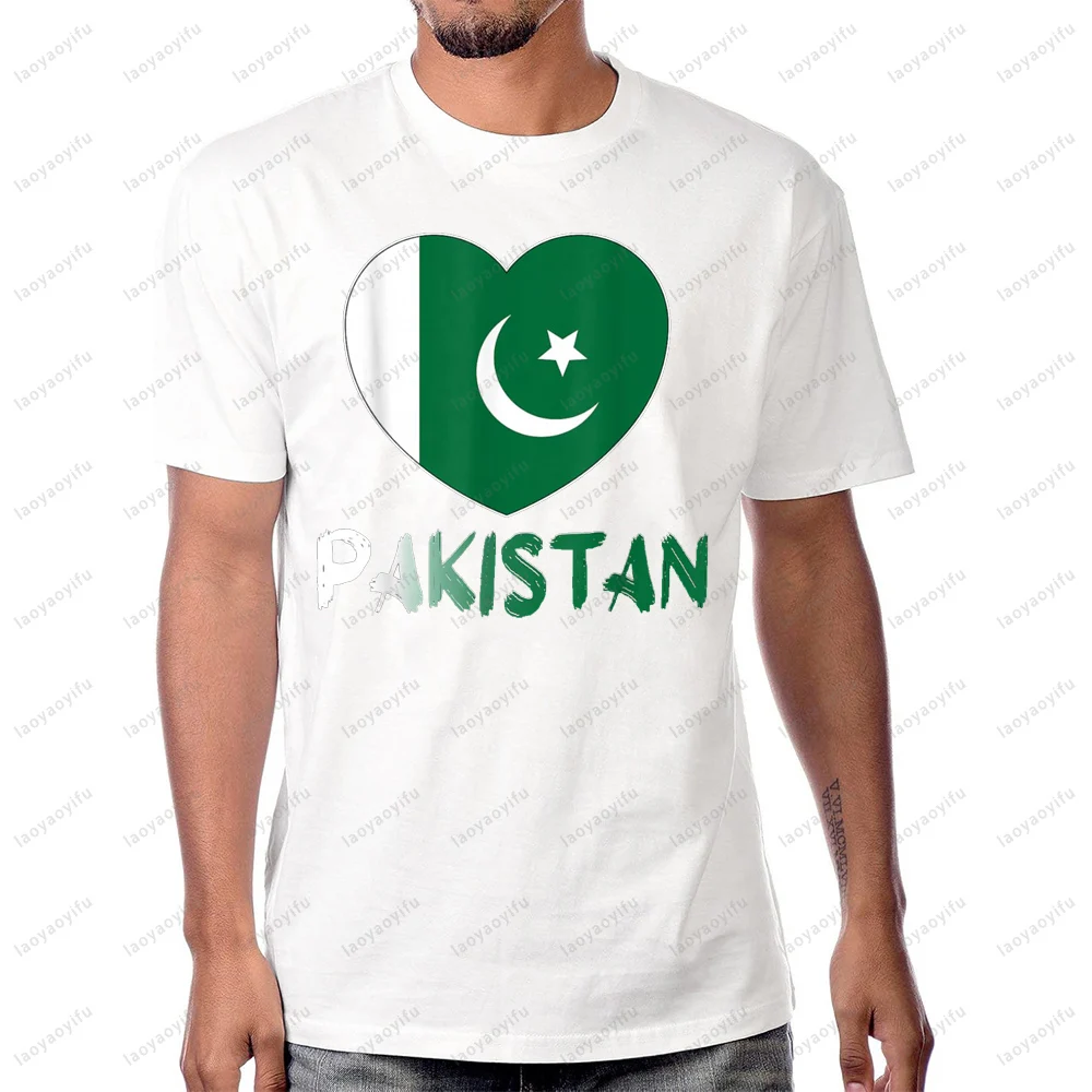 Pakistan Flag Heart Graphic Printed Classics T-Shirt Casual Fashion Loose Summer Man Tshirt Short Sleeve Cotton Women Clothing