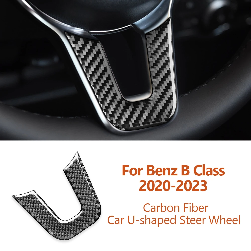 

For Mercedes Benz B Class GLB 2020-2023 Carbon Fiber Car U-shaped Steering Wheel Frame Decorative Stickers Auto Inter Accesorios