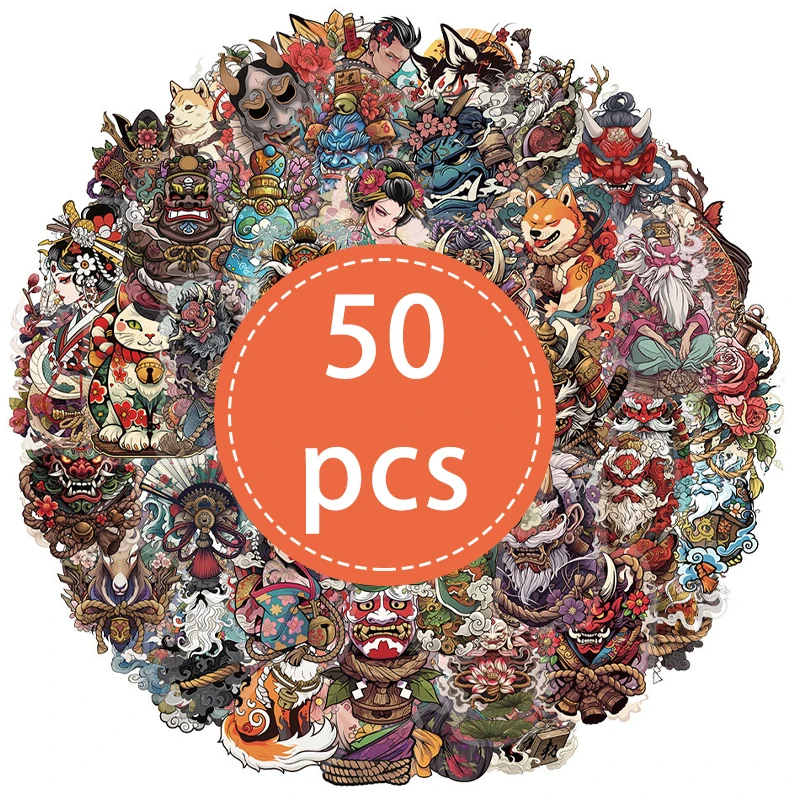 50PCS Transparent Japanese Tattoo Art Stickers Creative Girls Tattoo Retro Sticker for Scrapbooking Luggage Phone Guitar DIY Toy