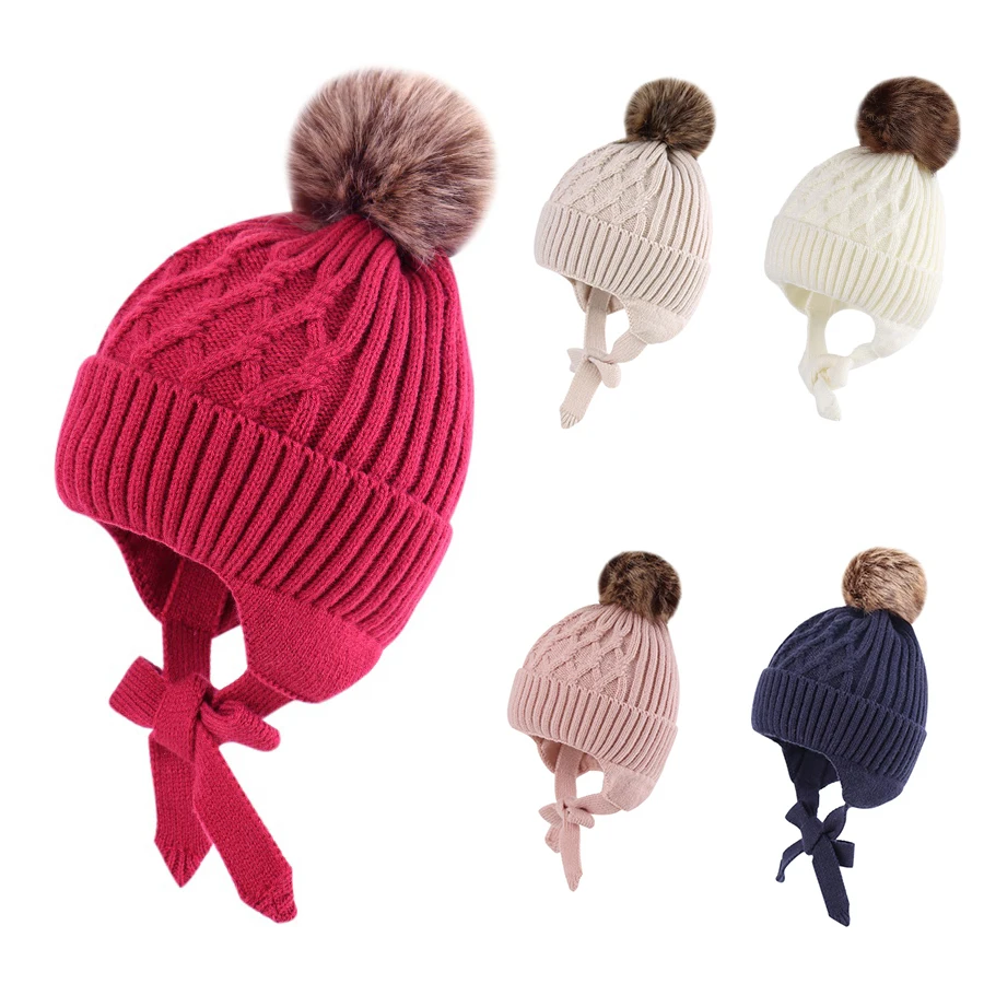 Baby Toddler Warm Earflap Beanie Kids Boys Girls Winter Fleece Lined Knitted Hat
