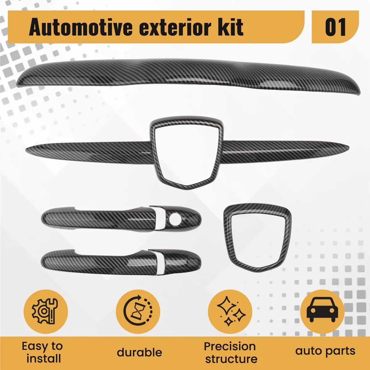 #17M For Fiat Abarth 500 595 695 Complete Exterior Cover Kit Badge,Door Handle Cover,(Carbon Pattern Color)
