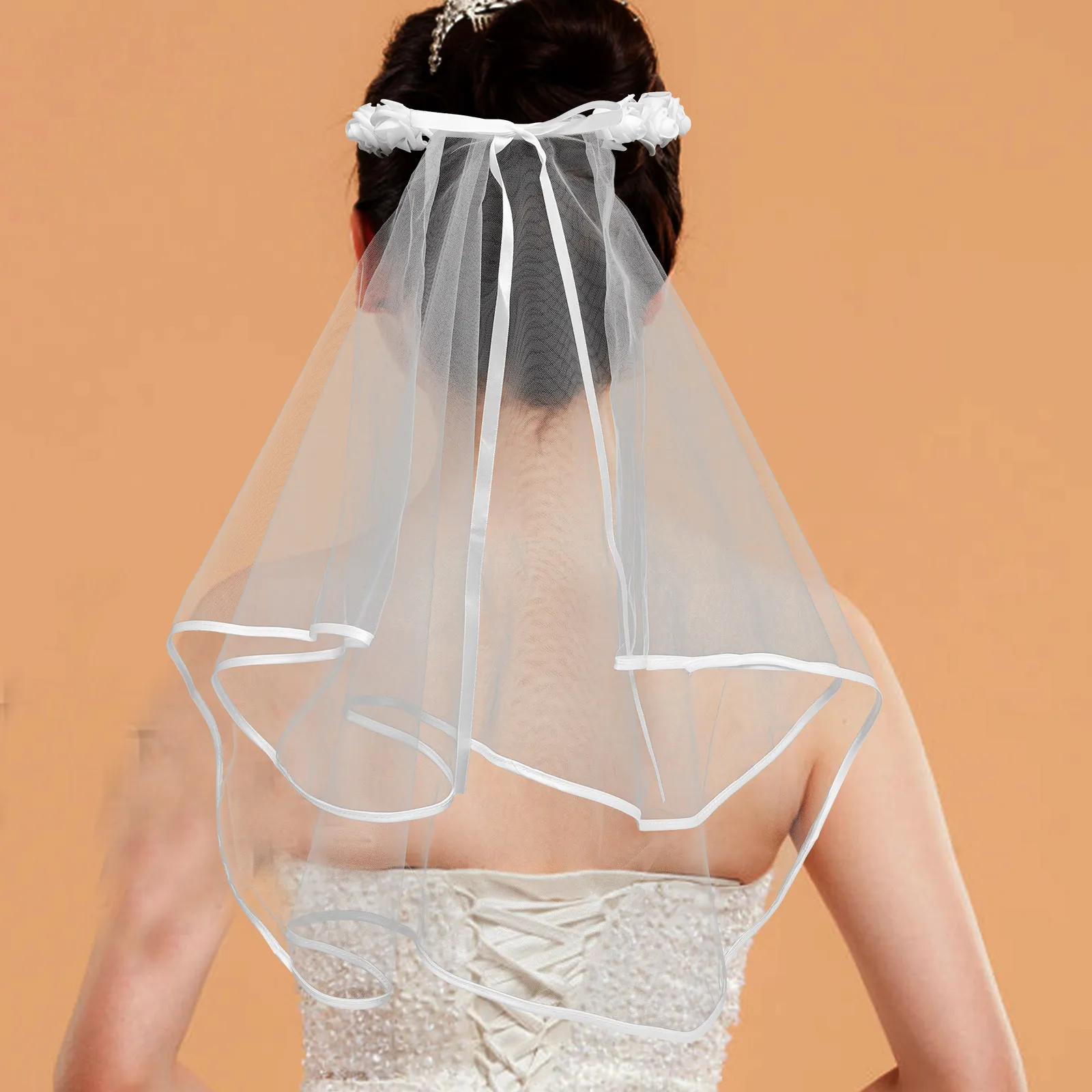 

Rose Headband Bridal Veil Elegant Lightweight Soft Cloth Gauze Short Veil for Bride Wedding Party Woman Accessory