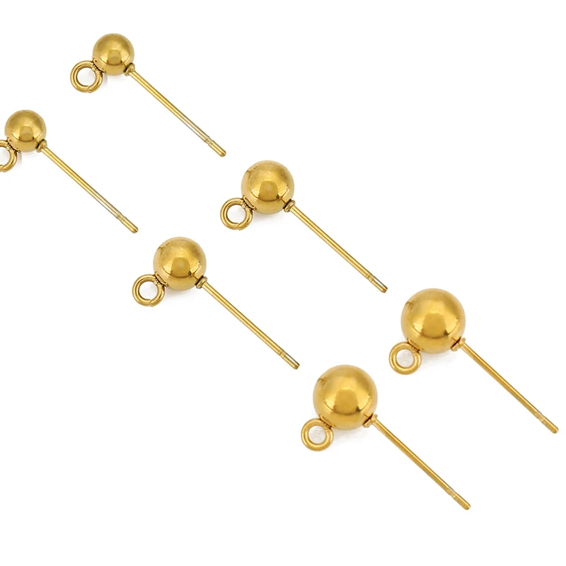 20pcs PVD Never Fade Stainless Steel Stud Earring Post With Loop 4 5 6 8 mm Hypoallergenic Earring Making For Jewelry Findings